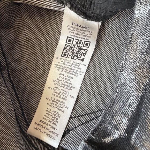 FRAME Le High Skinny Crop Metallic Jeans Denim Pants Size 25 Black Noir Silver - Picture 11 of 11